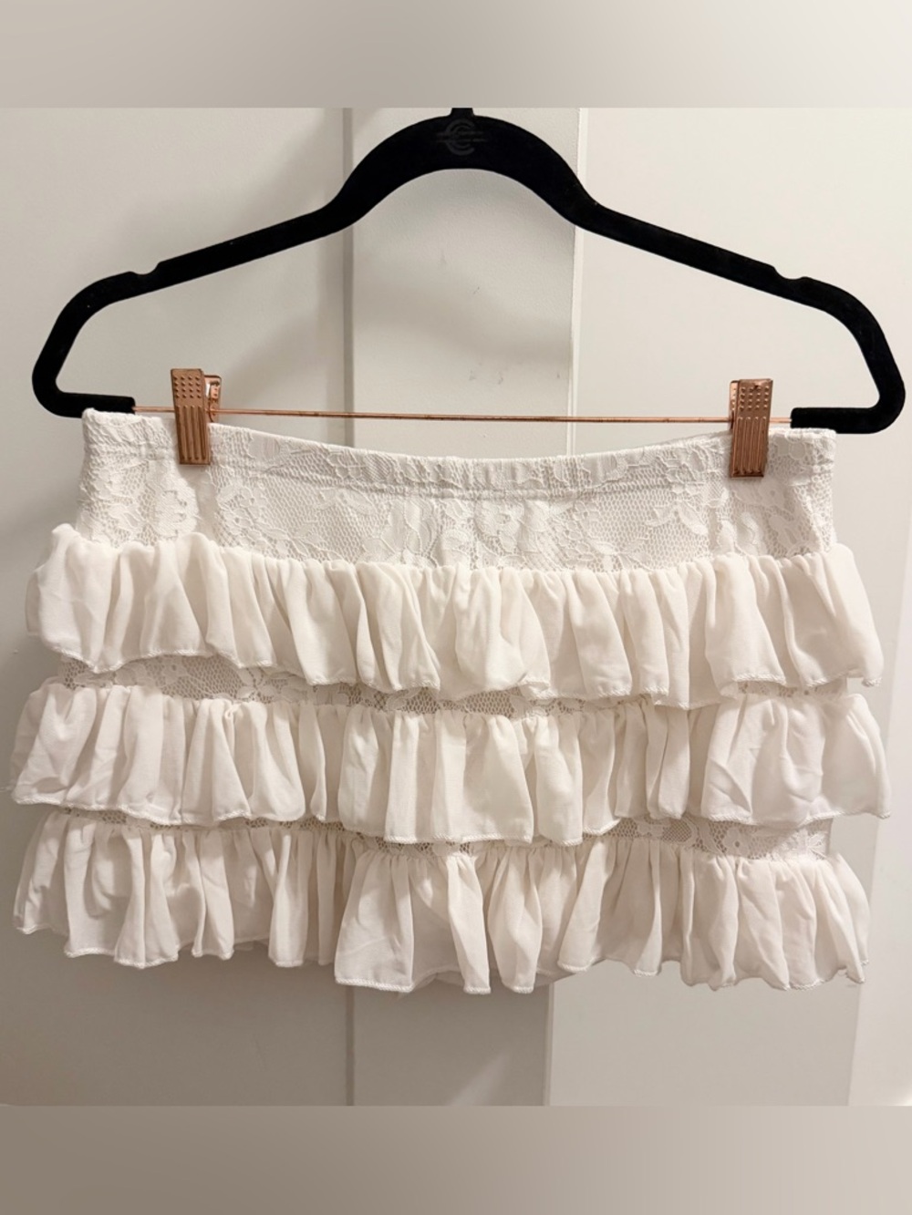 White Ruffle Lace Tiered Mini Skirt